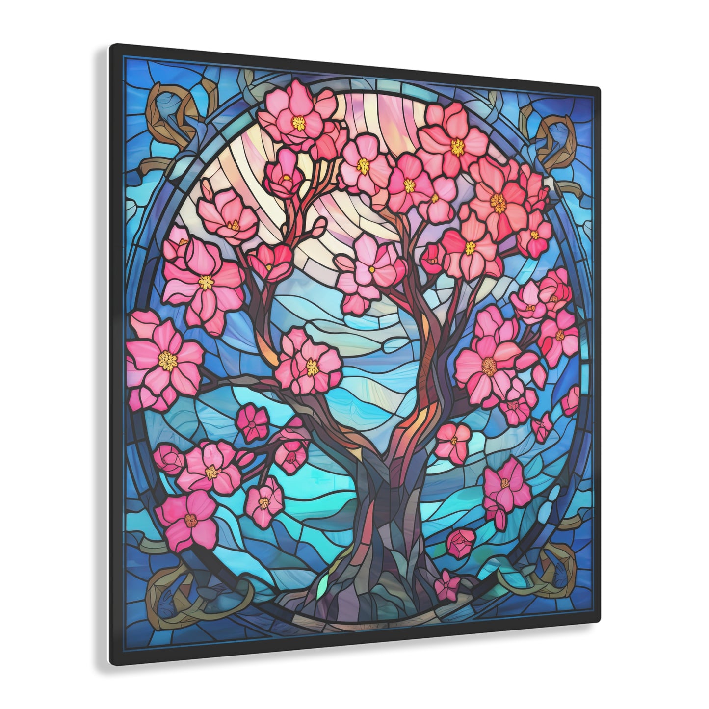 Cherry Blossom Sakura Tree Whimsical Stained Glass Inspired Colorful Acrylic Print