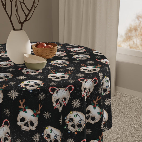 Goth Christmas Skulls, Black Gothmas Creepmas Whimsigoth Tablecloth | lovevisionkarma.com