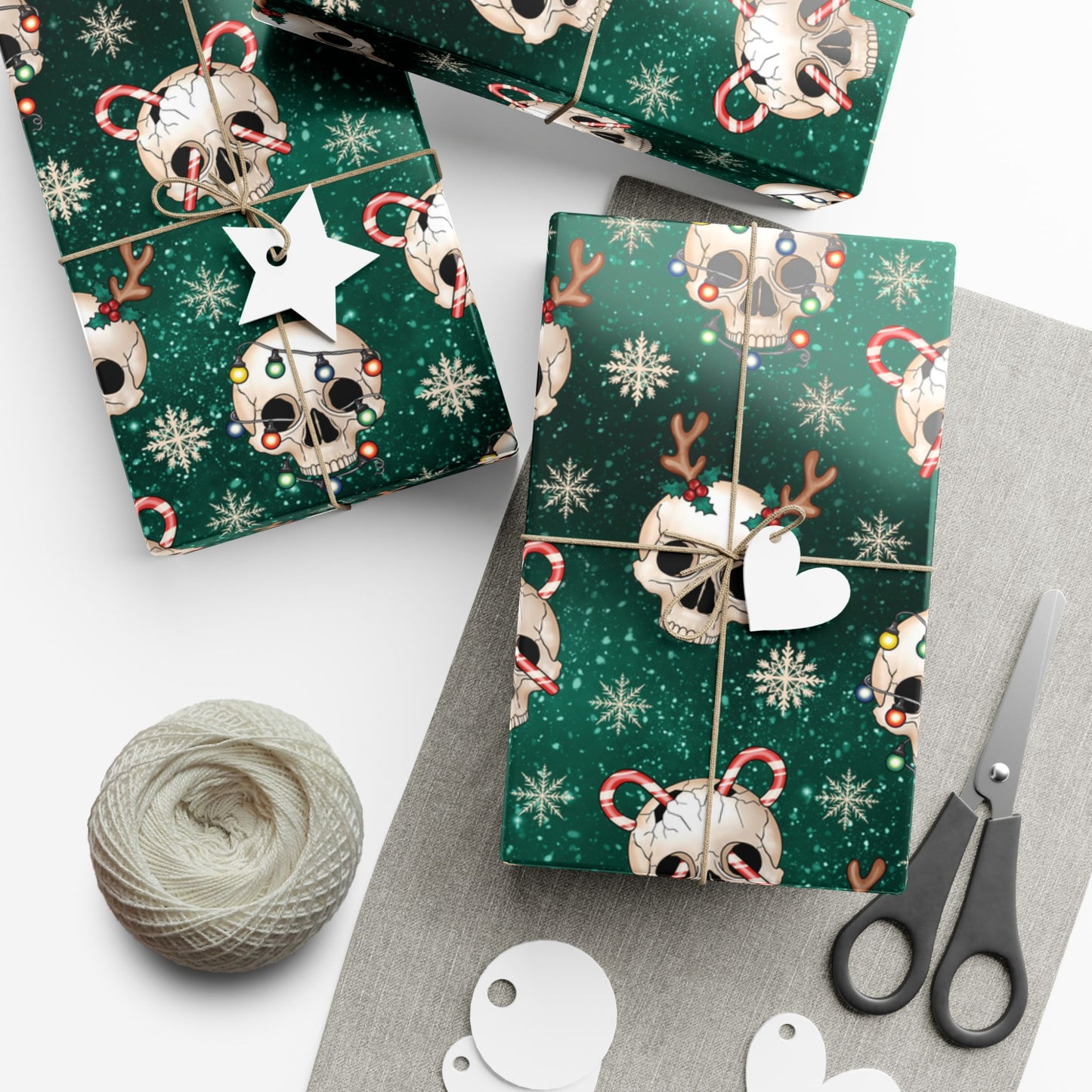 Goth Christmas Skulls Festive Green Creepmas Eco-Friendly Gift Wrap