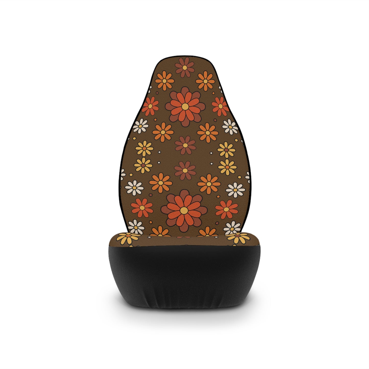 Retro 60s 70s Groovy Mod Daisy Floral Mid Century Brown & Orange Car Seat Covers