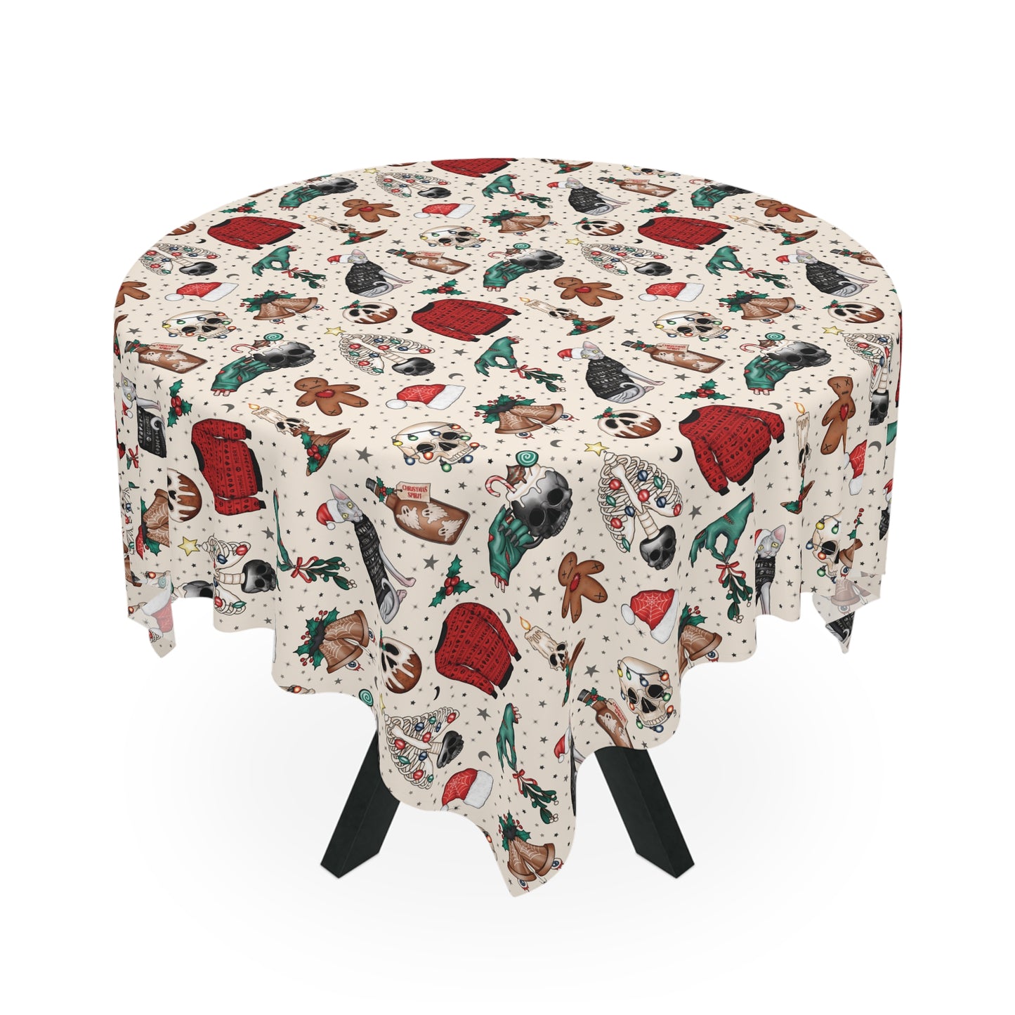 Kitschy Kawaii Goth Christmas, Creepy Cute Whimsigoth Creepmas Multicolor Tablecloth