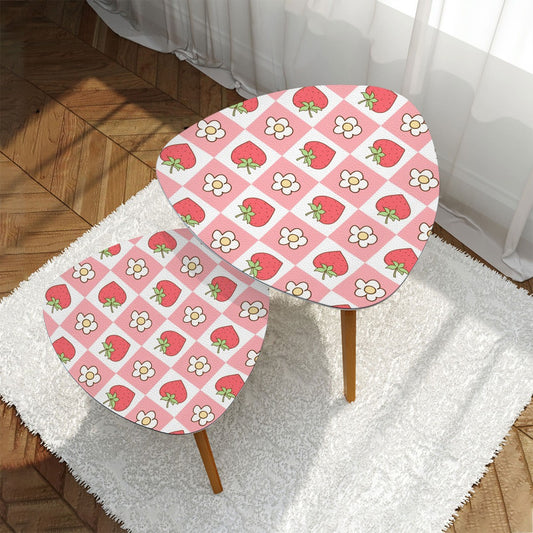 Retro Strawberry Whimsical Cottagecore Aesthetic Red, Pink & White Nesting Accent Tables
