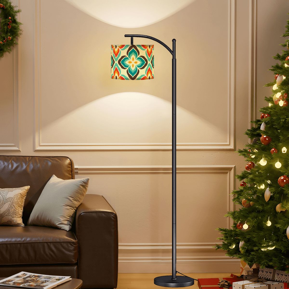 Retro 50s 60s Flowers Mid Century Mod Blue and Orange Arc Floor Lamp