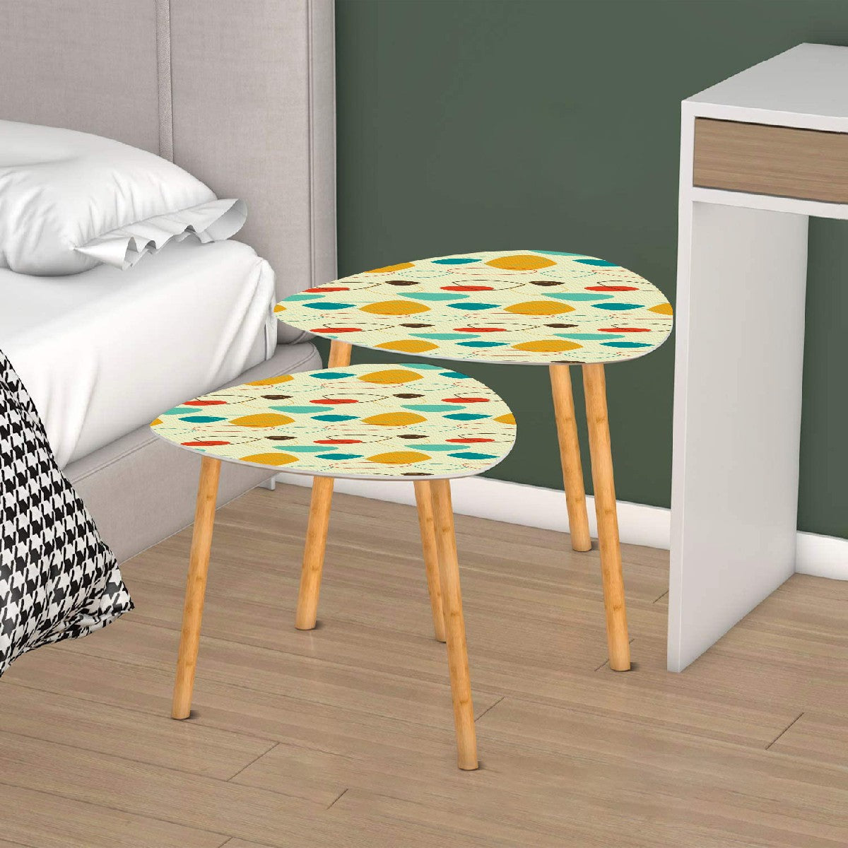 Retro 50s Atomic Abstract Mid Century Modern Multicolor Nesting Accent Tables