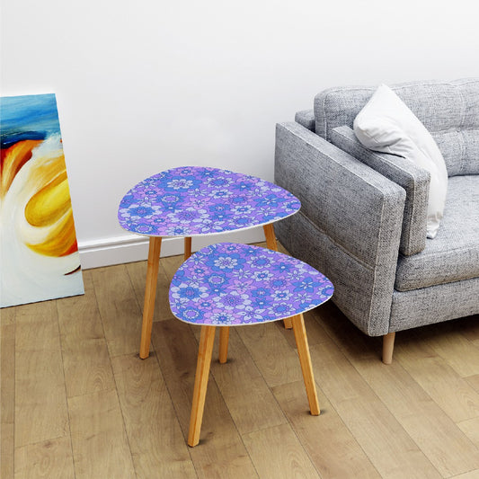 Retro 60s 70s Groovy Boho Flowers Purple & Blue Mid Century Modern Nesting Accent Tables