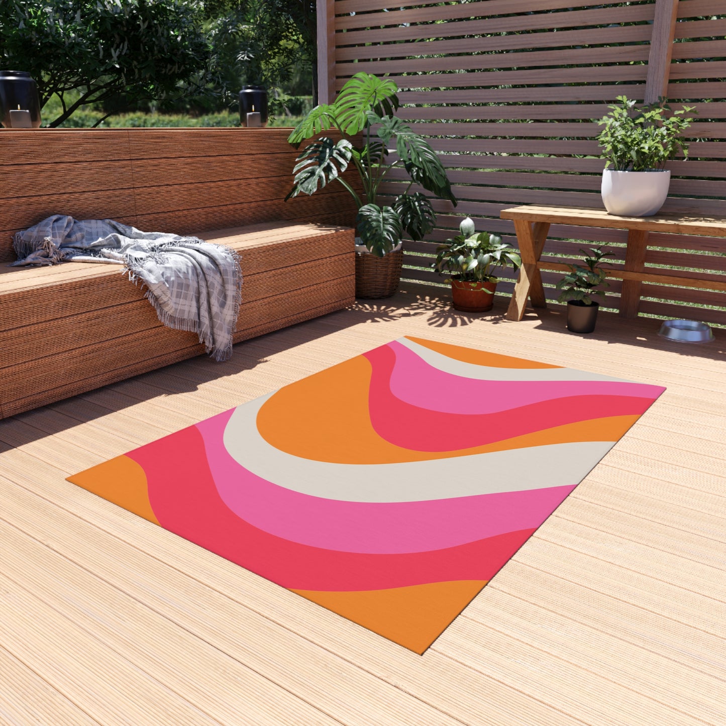 Groovy 60's Retro Mid Century Mod Swirl Pink, Orange & Cream Indoor/Outdoor Anti-Slip Accent Rug