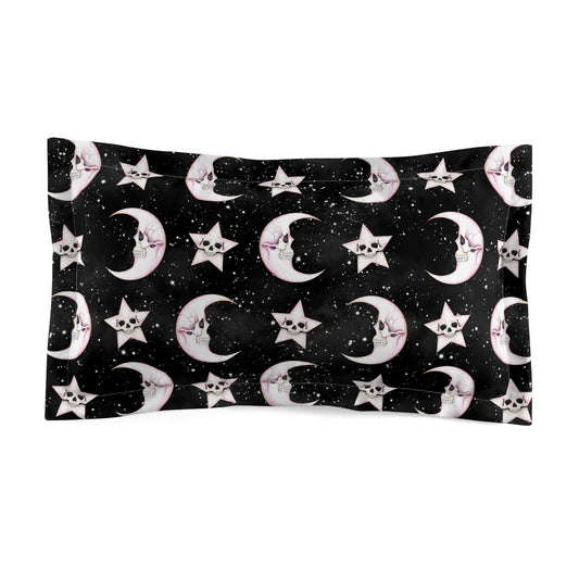 Celestial Macabre Moons and Skeletal Stars Kawaii Whimsigoth Glam Goth Black Pillow Sham