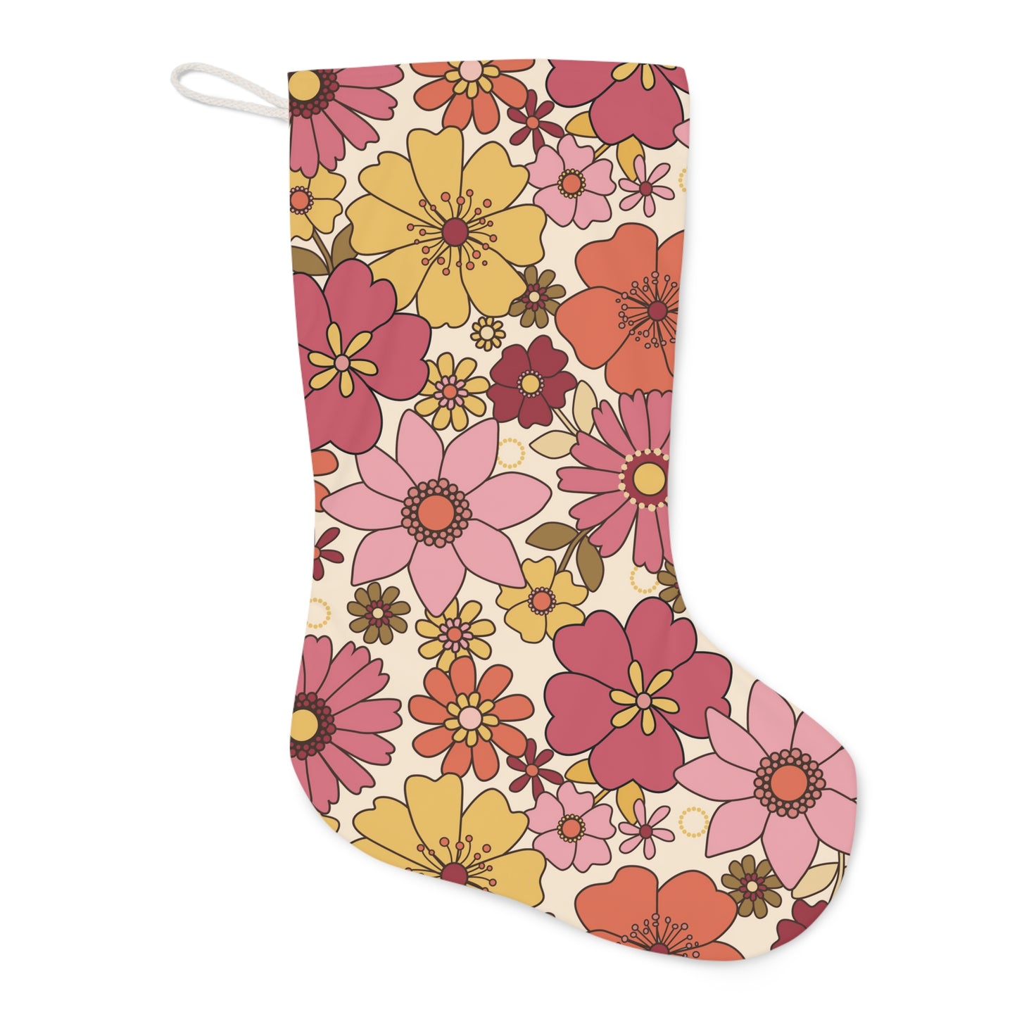 Retro Boho Mid Century Floral Yellow and Pink Christmas Stocking