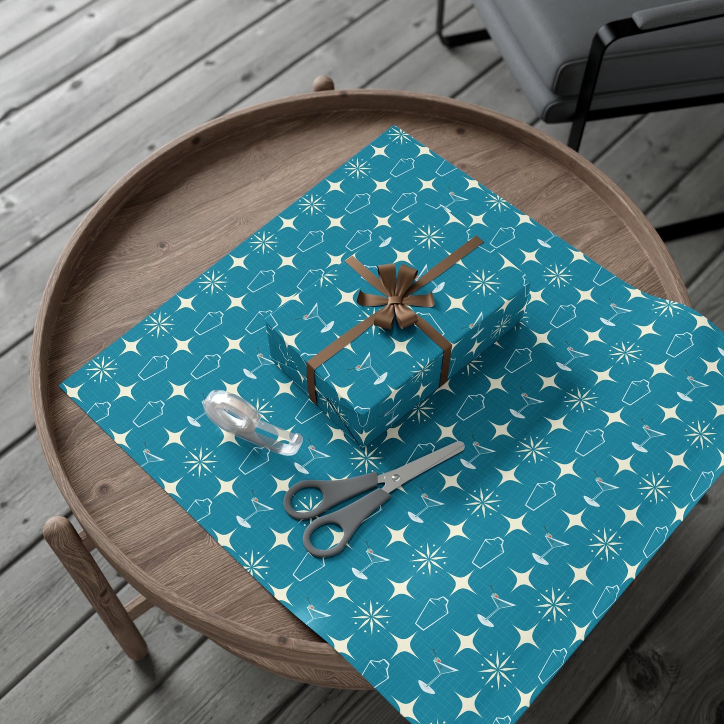 Retro 50's Atomic Starburst & Martinis Mid Century Mod Blue Eco-Friendly Gift Wrap