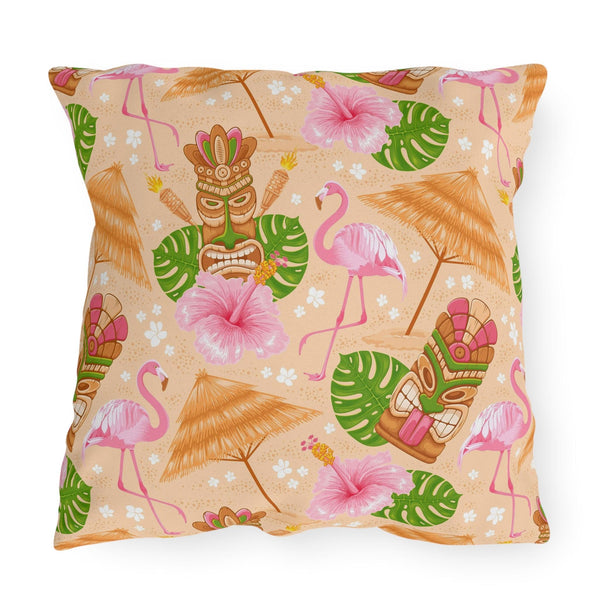 Retro 60s Tiki Flamingo Mid Century Modern Multicolor Outdoor Pillow