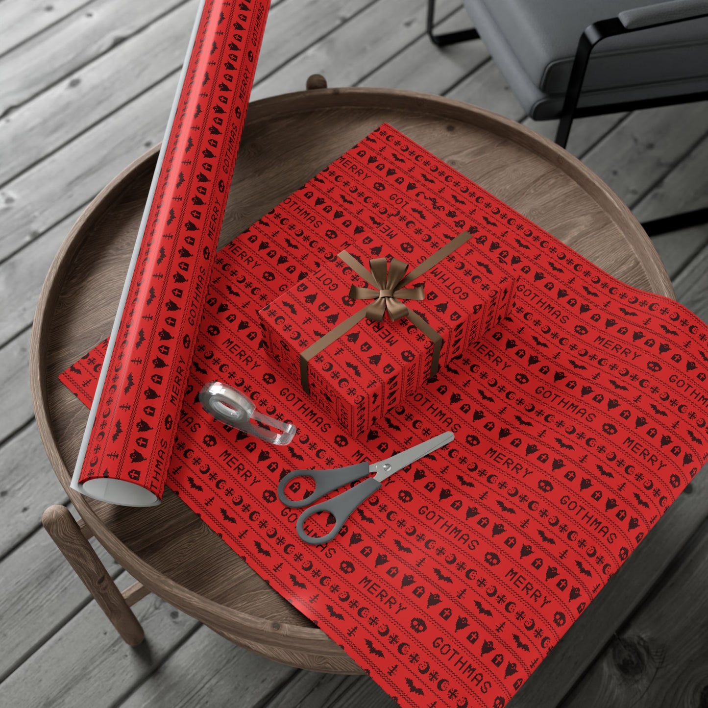 Goth Christmas Ugly Sweater Inspired, Gothmas & Kitschy Creepmas Red Eco-Friendly Holiday Gift Wrap