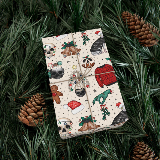 Goth Christmas Kitsch Skulls, Cats & Zombie Hands Multicolor Eco-Friendly Gift Wrap Paper