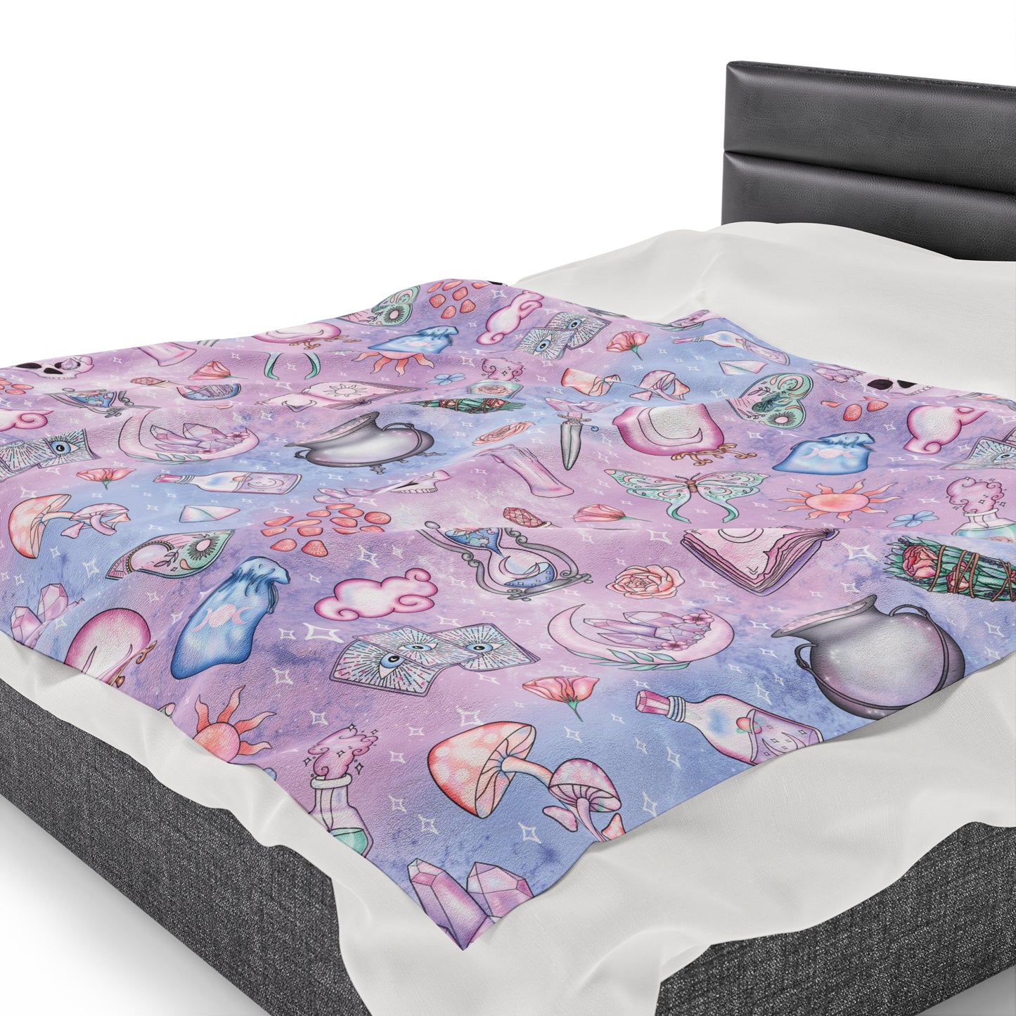 Kawaii Pastel Goth Witchy Whimsigoth Pink & Blue Velveteen Lightweight Blanket