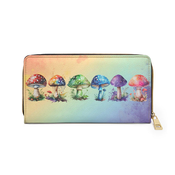 Rainbow Mushrooms Colorful Watercolor Multicolor Zipper Wallet | lovevisionkarma.com