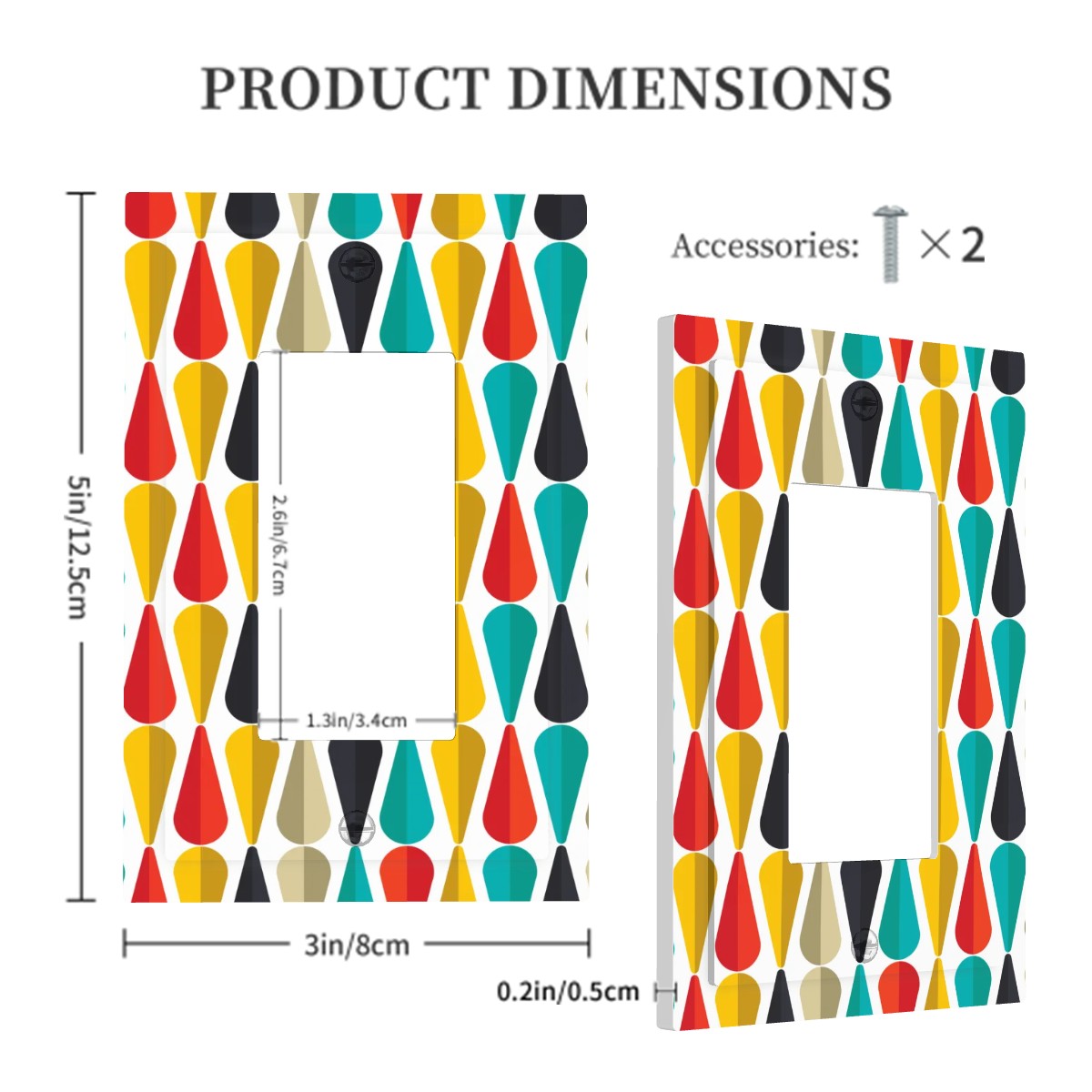 Retro 60s 70s Mid Century Modern Geometric Multicolor Rocker Light Switch Cover (1 Gang Wall Plate)