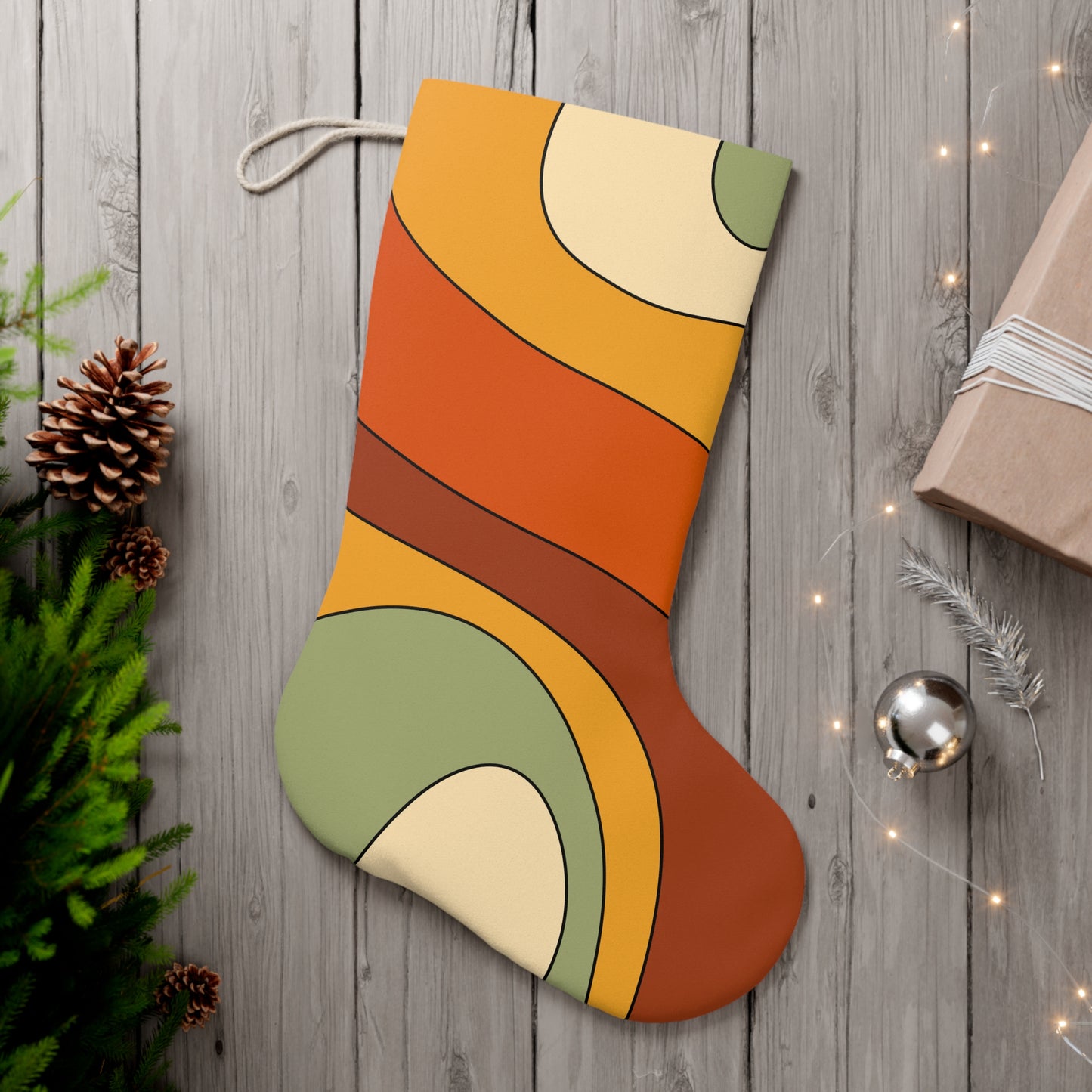 Groovy 60s 70s Retro Mid Century Mod Multicolor Hippie Christmas Stocking