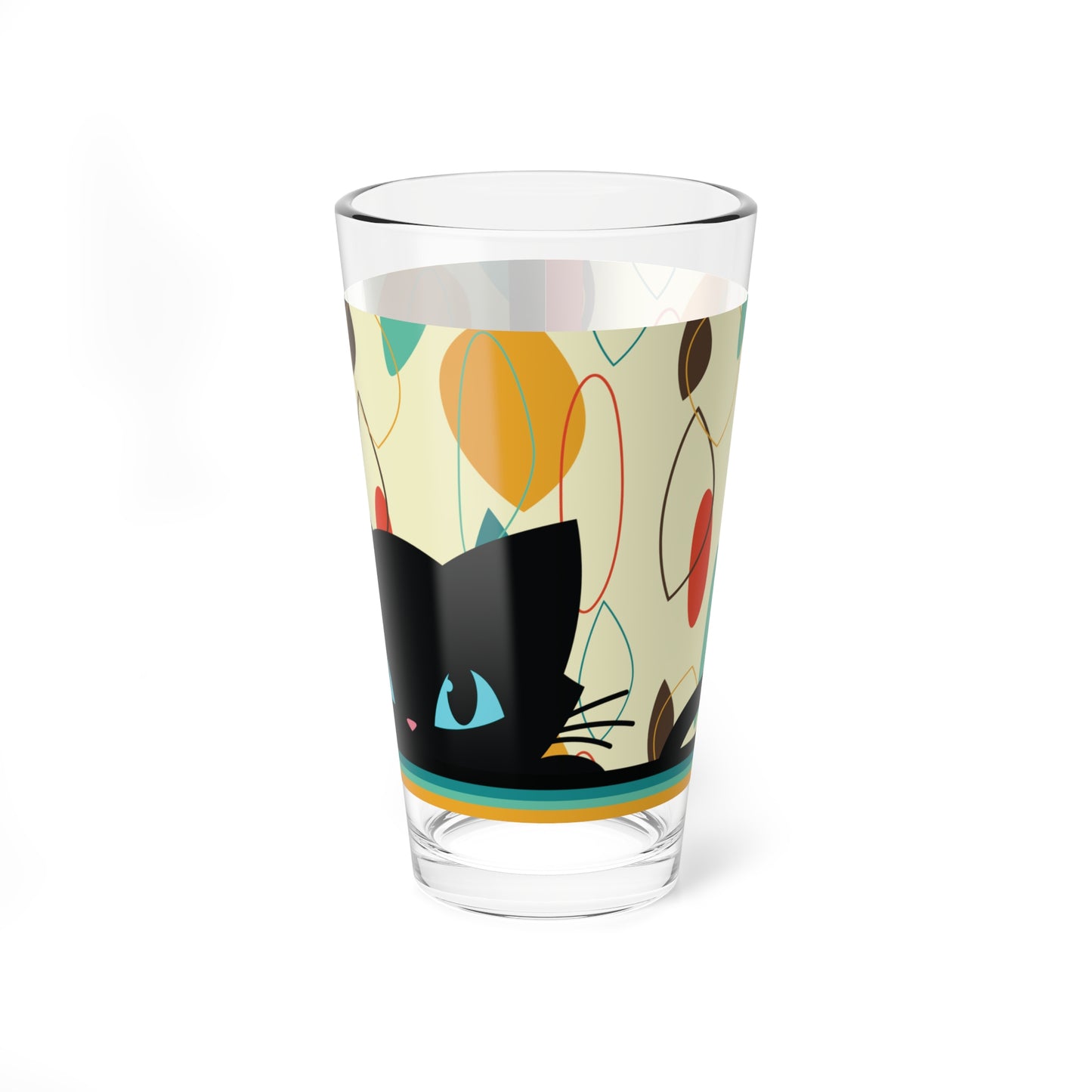 Retro 50s Atomic Black Cat Mid Century Modern Abstract Multicolor Pint Glass