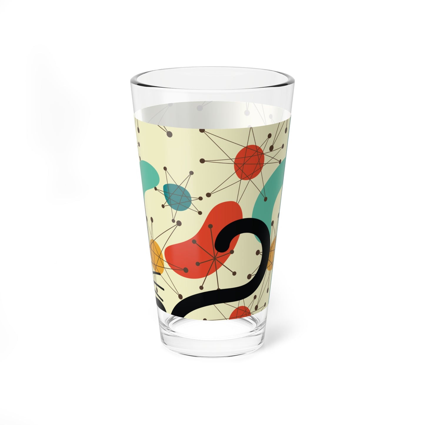 Retro 50s Atomic Black Cat and Boomerangs Mid Century Mod Multicolor Pint Glass