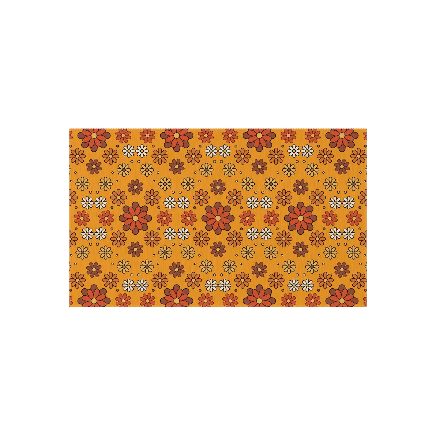 Retro 60s 70s Groovy Mod Daisy, Floral Mid Century Orange & Brown Anti-Slip Indoor/Outdoor Accent Rug