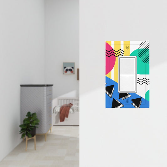 Retro 80's 90's Memphis Inspired Geometric, Kitschy, Throwback Aesthetic Colorful Rocker Light Switch Cover (1 Gang Wall Plate)
