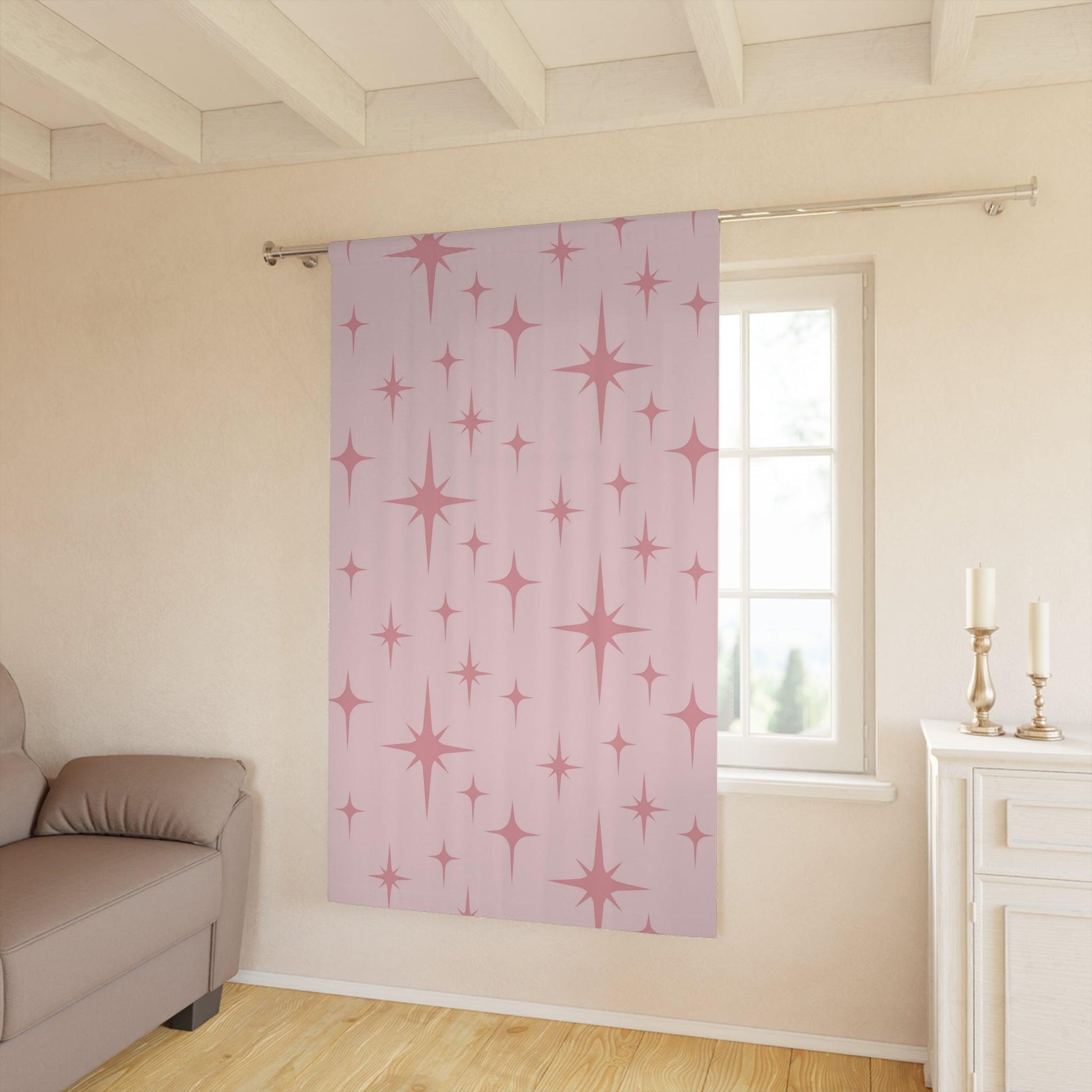 Retro 50s Pink Atomic Starburst Mid Century Modern Blackout Window Curtain | lovevisionkarma.com