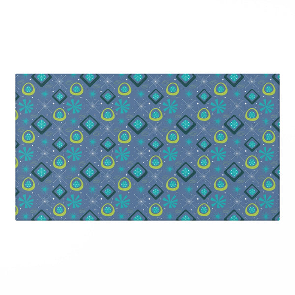 Retro Atomic Burst MCM Space Age Blue & Green Anti-Slip Accent Rug