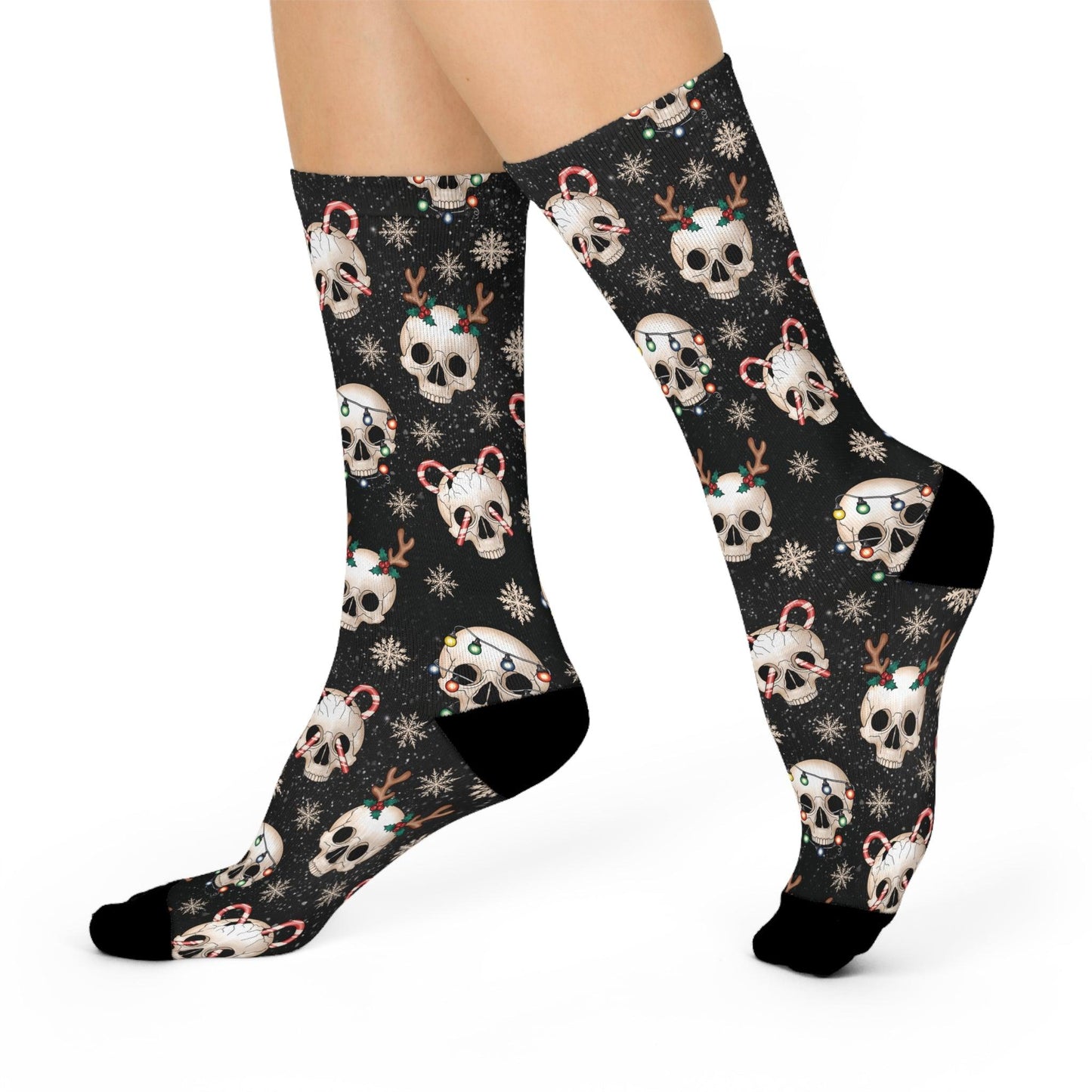 Goth Christmas Skulls Whimsigoth Black Gothmas Cushioned Crew Socks | lovevisionkarma.com