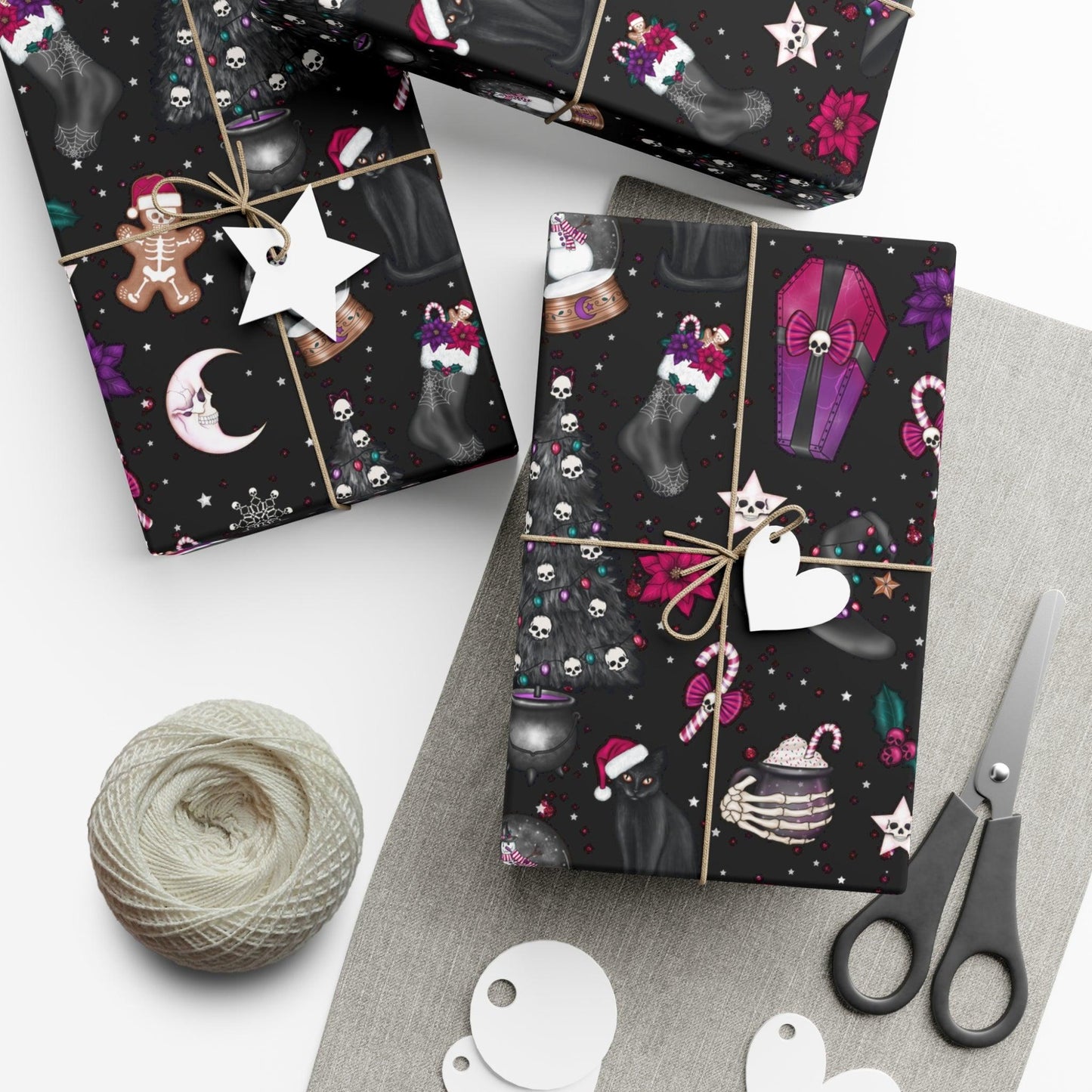 Kitschy Goth Christmas, Creepmas Whimsigoth Black Eco-friendly Gift Wrap | lovevisionkarma.com