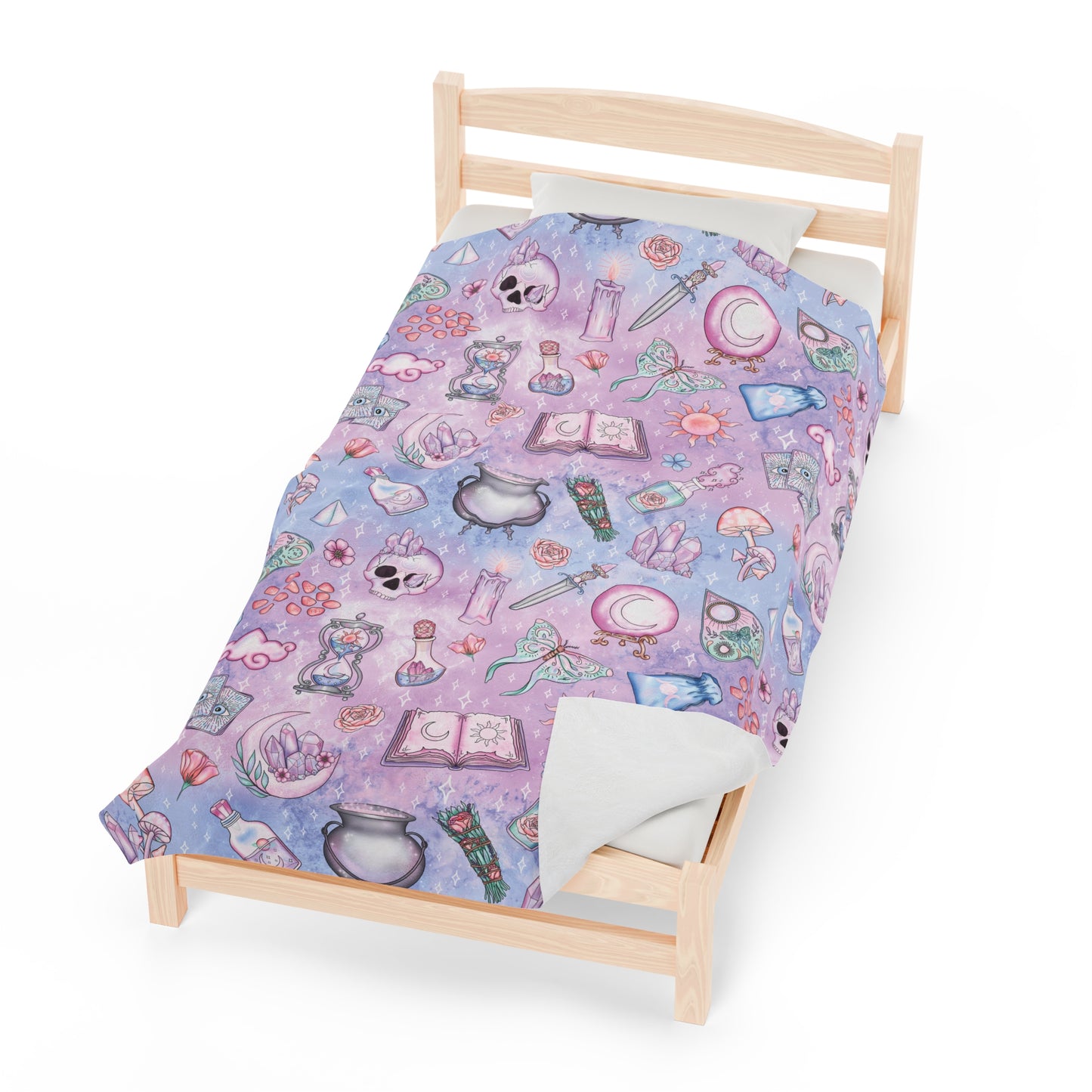 Kawaii Pastel Goth Witchy Whimsigoth Pink & Blue Velveteen Lightweight Blanket