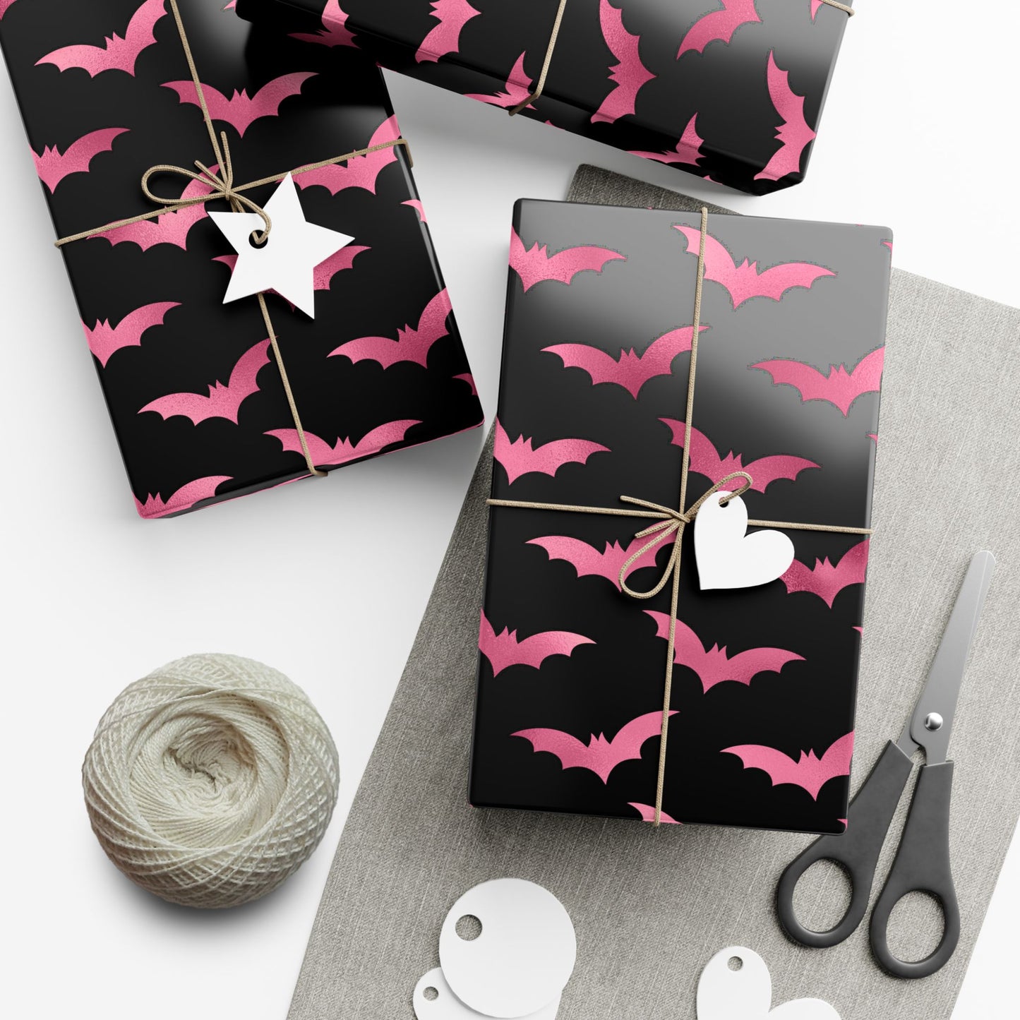 Pink Bats Halloween, Goth Christmas & Creepmas Glam Goth Black Eco-Friendly Gift Wrap Paper
