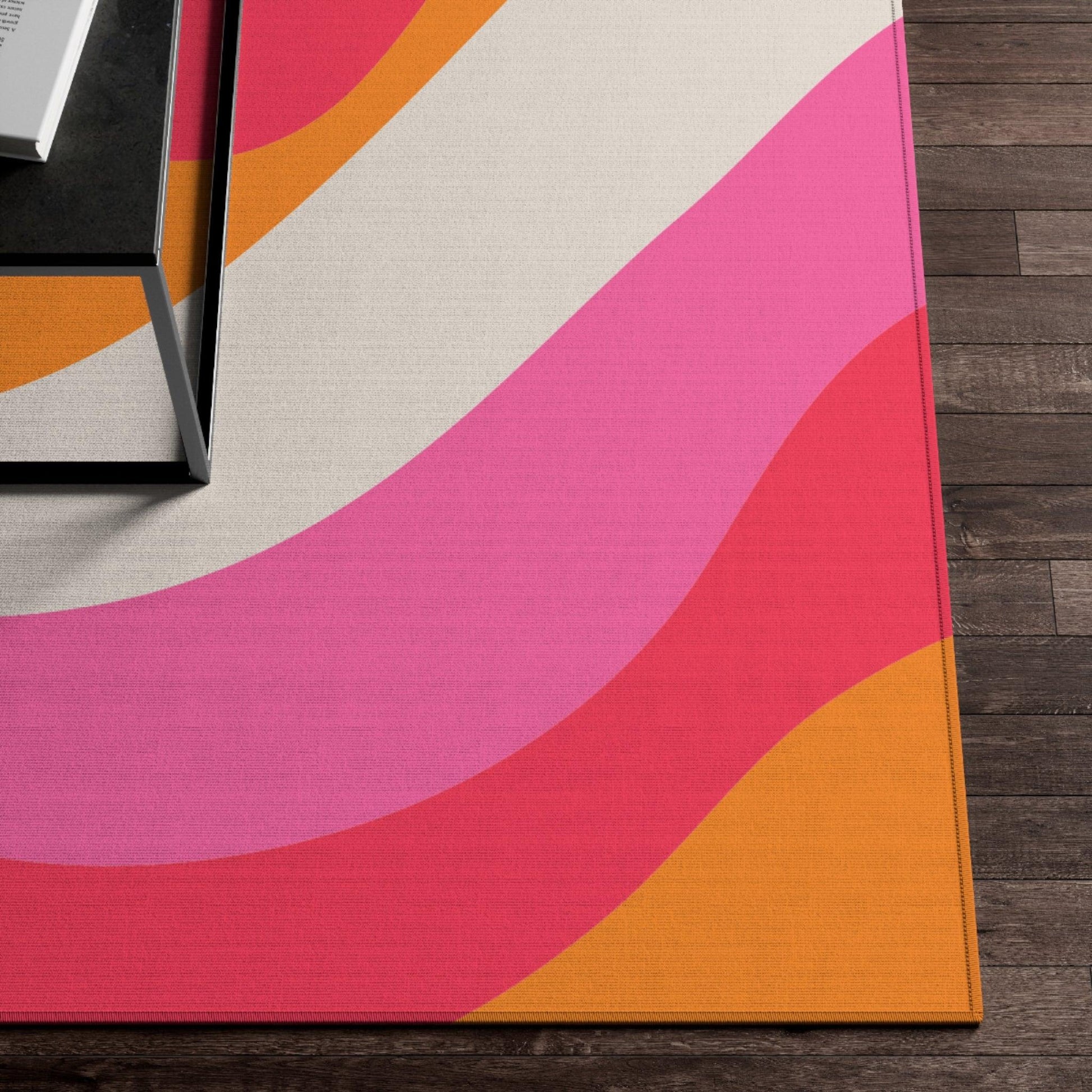 Groovy 60's Retro Mid Century Mod Swirl Pink, Orange & Cream Anti-Slip Accent Rug | lovevisionkarma.com