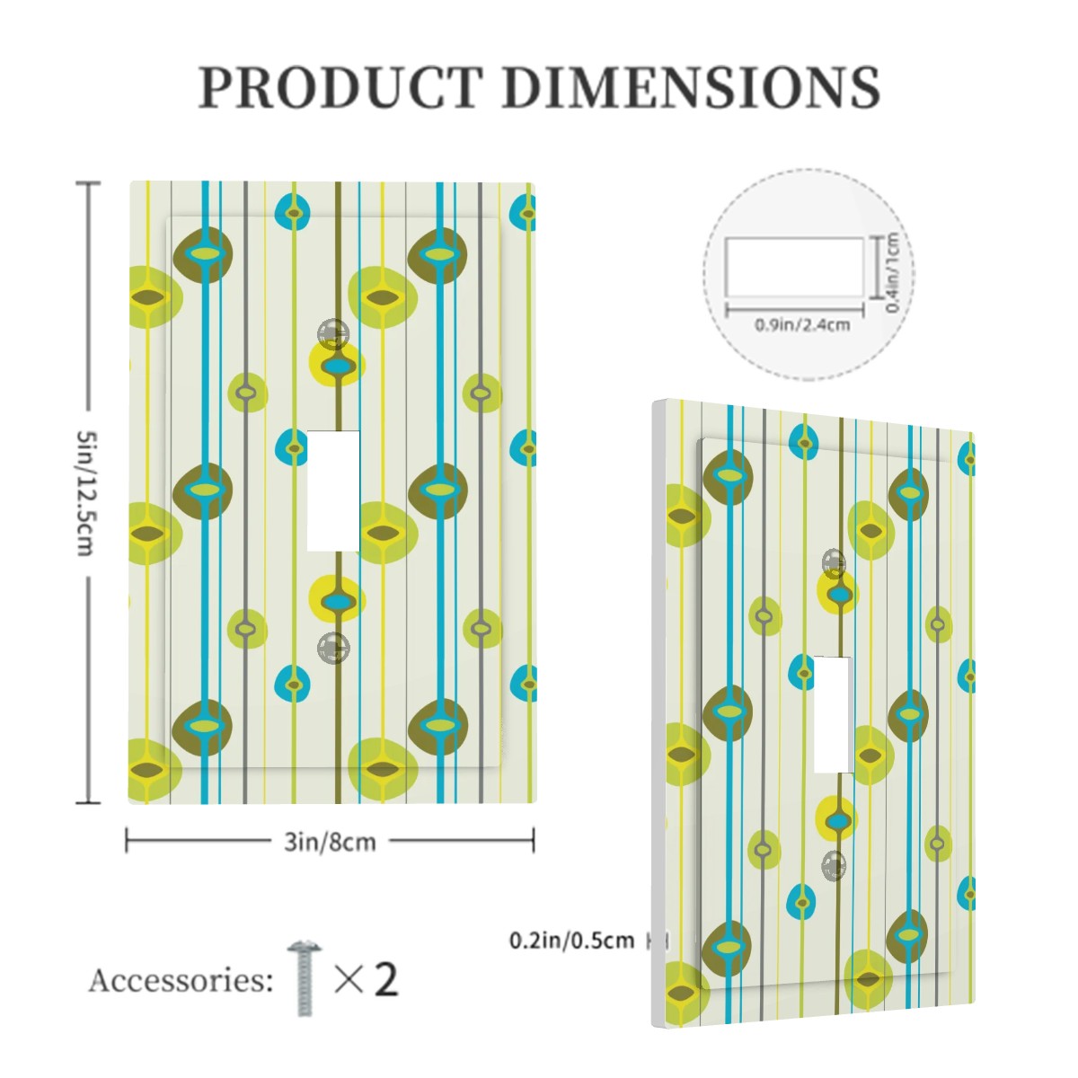 Retro 50s Lines and Orbs Mid Century Modern Blue & Green Single Toggle Light Switch Cover (1-Gang Wall Plate)
