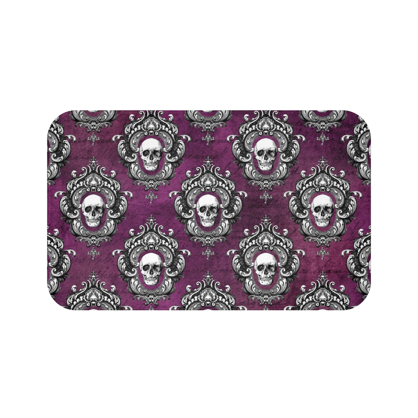 Gothic Skull Dark Academia Ornate Frame, Purple Glam Goth Bath Mat