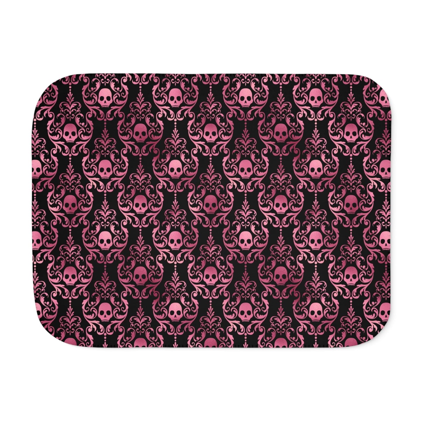 Goth Pink Skull Damask Halloween Glam Goth Black Sherpa Blanket | lovevisionkarma.com