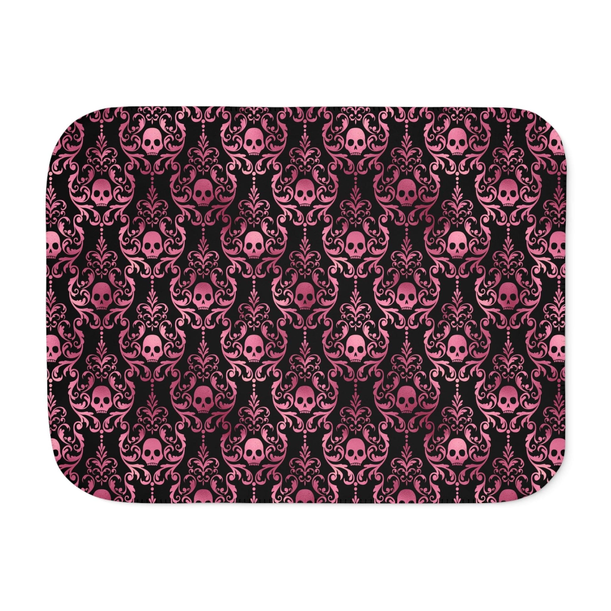 Goth Pink Skull Damask Halloween Glam Goth Black Sherpa Blanket | lovevisionkarma.com