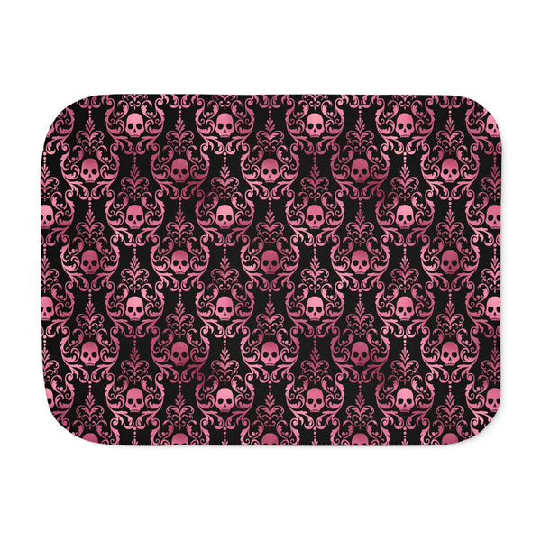 Goth Pink Skull Damask Halloween Glam Goth Black Sherpa Blanket