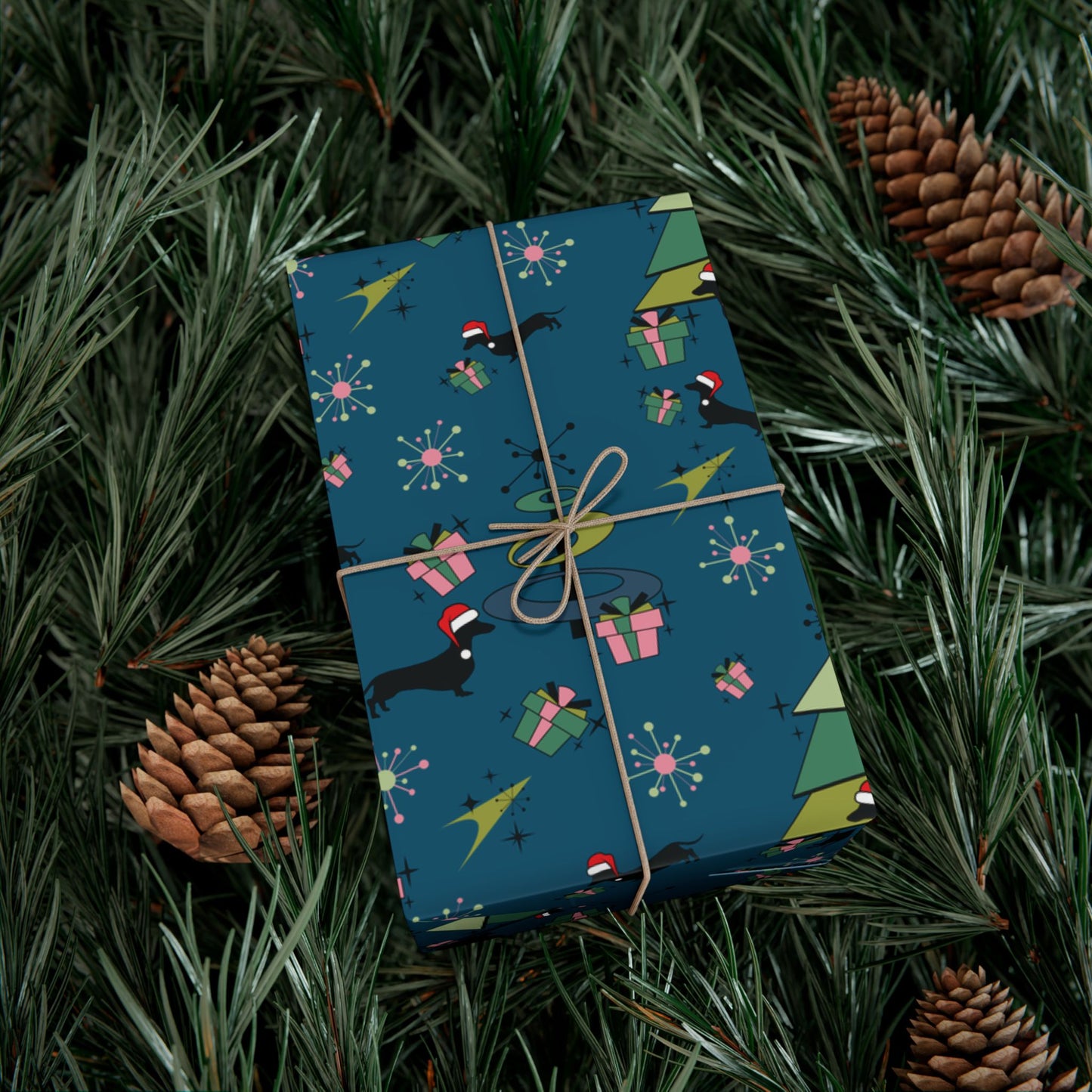 Retro 50s Atomic Dachshund Wiener Dog MCM Blue Eco-Friendly Wrapping Paper