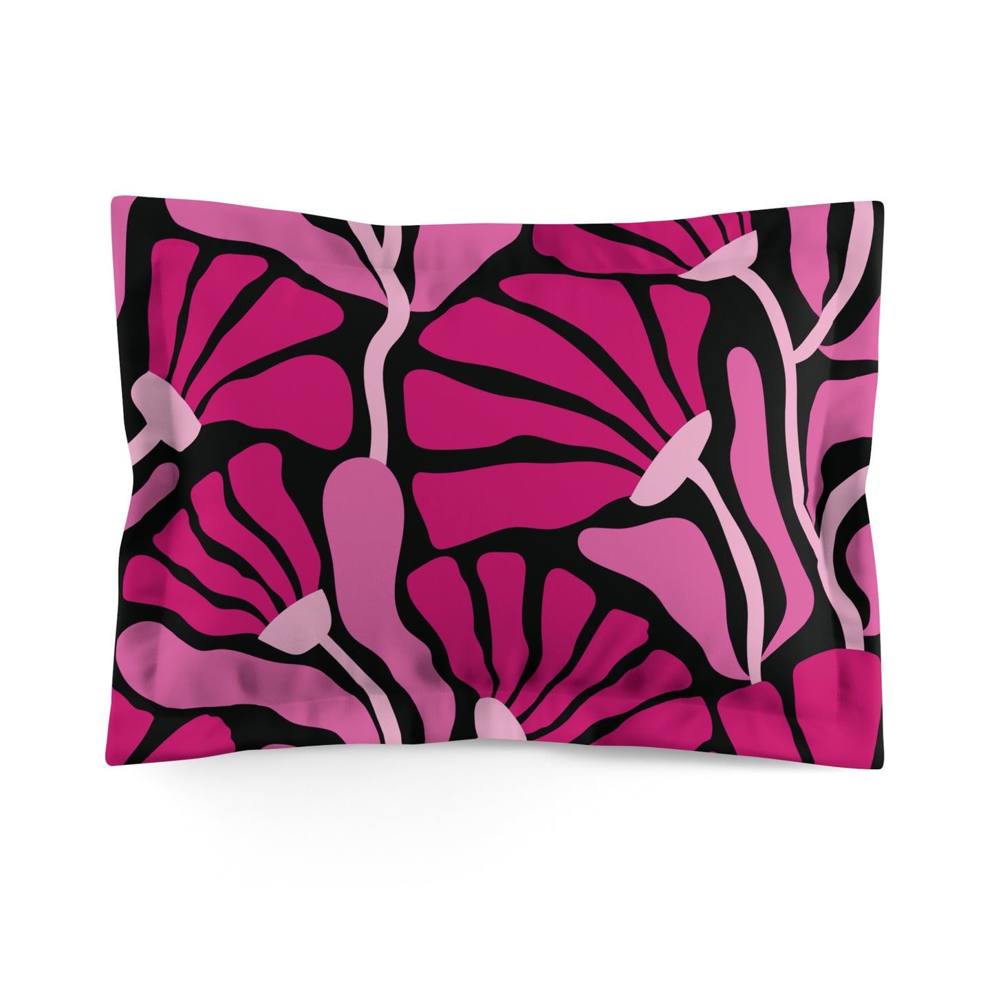 Groovy Mod Minimalist Flowers MCM Pink and Black Pillow Sham