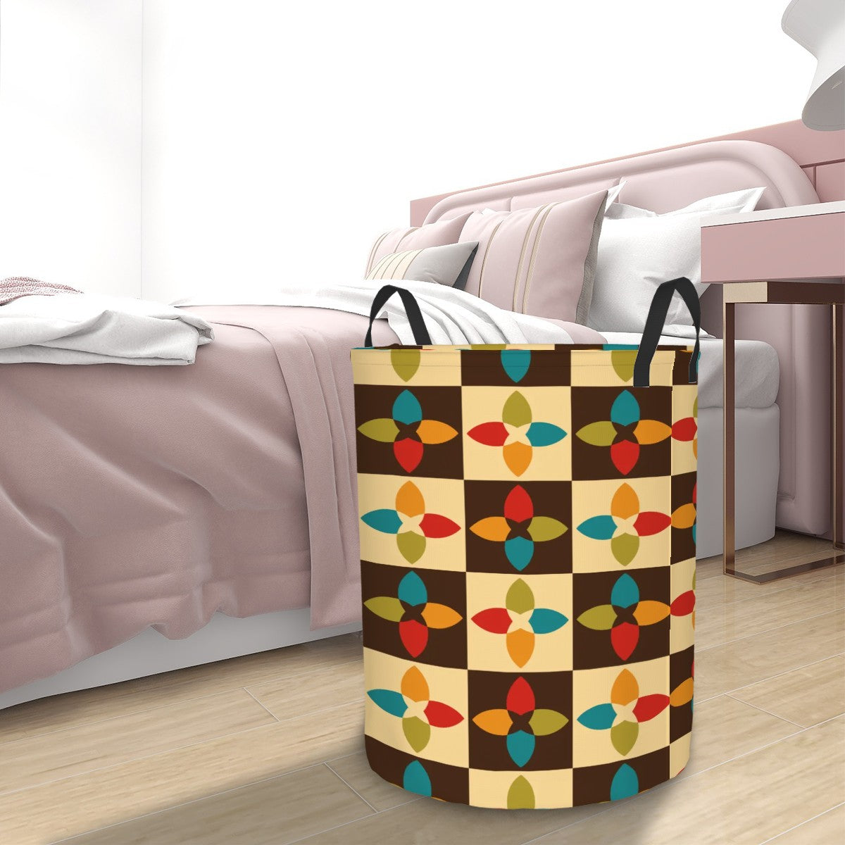 Retro 60s 70s Multicolor Mid Century Modern Round Laundry Hamper