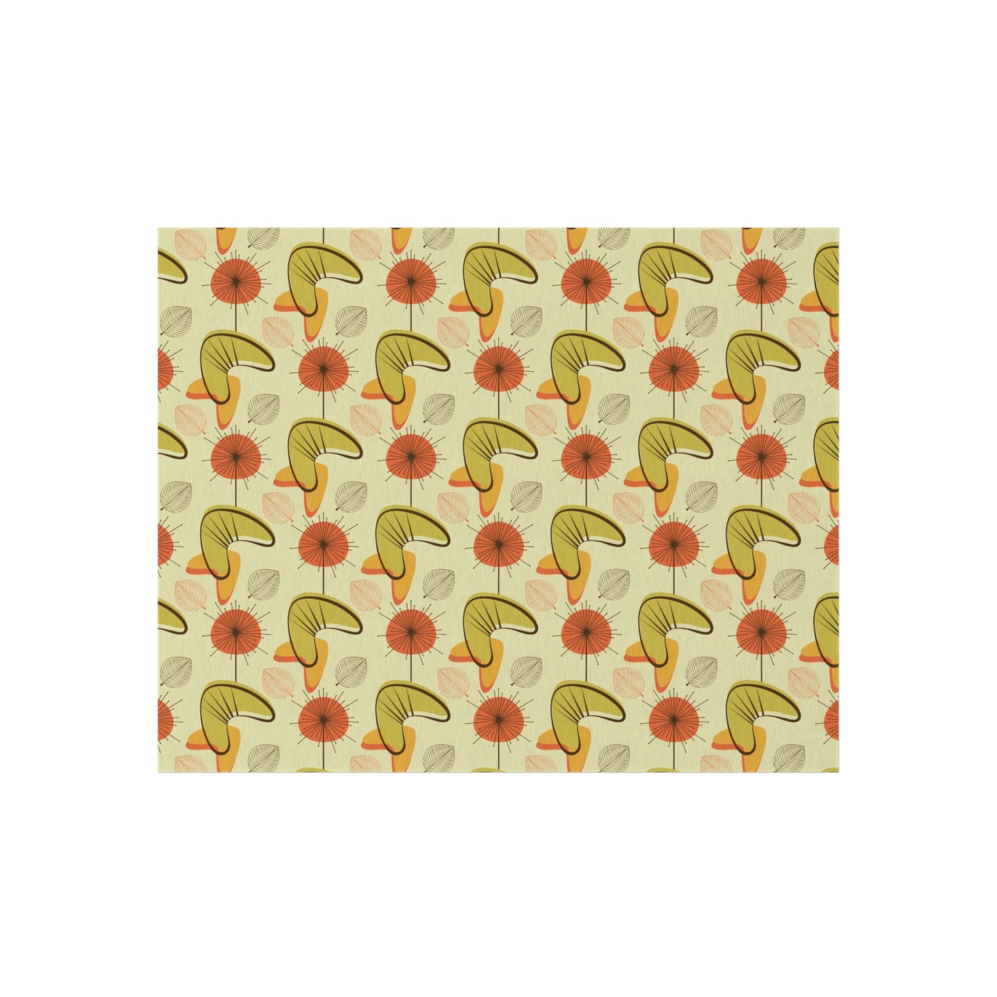 Retro 60s 70s Atomic Boomerangs & Leaves MCM Orange, Green & Yellow Anti-Slip Indoor/Outdoor Rug