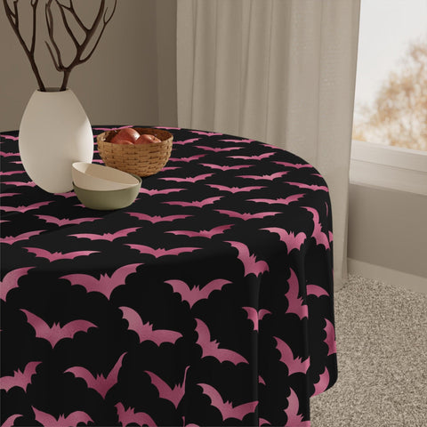 Pink Bats Halloween Glam Goth Black Tablecloth