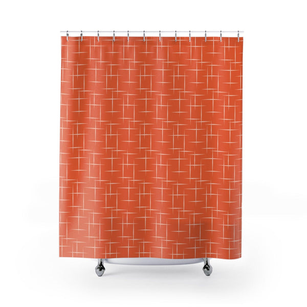Retro 50s Abstract Lines Mid Century Modern Orange Shower Curtain