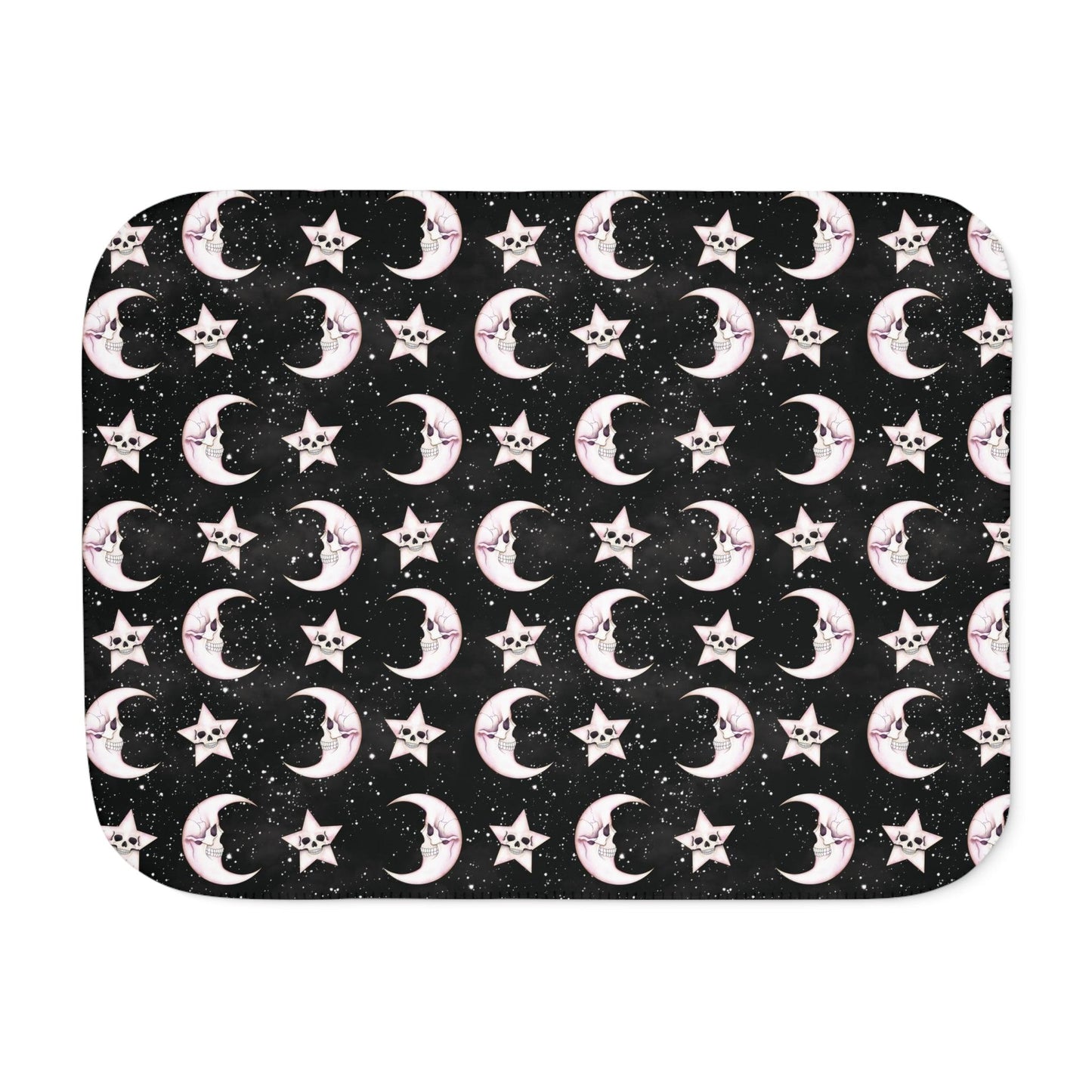 Goth Christmas Celestial Moon & Stars Whimsical Kawaii Creepmas Black Sherpa Blanket | lovevisionkarma.com