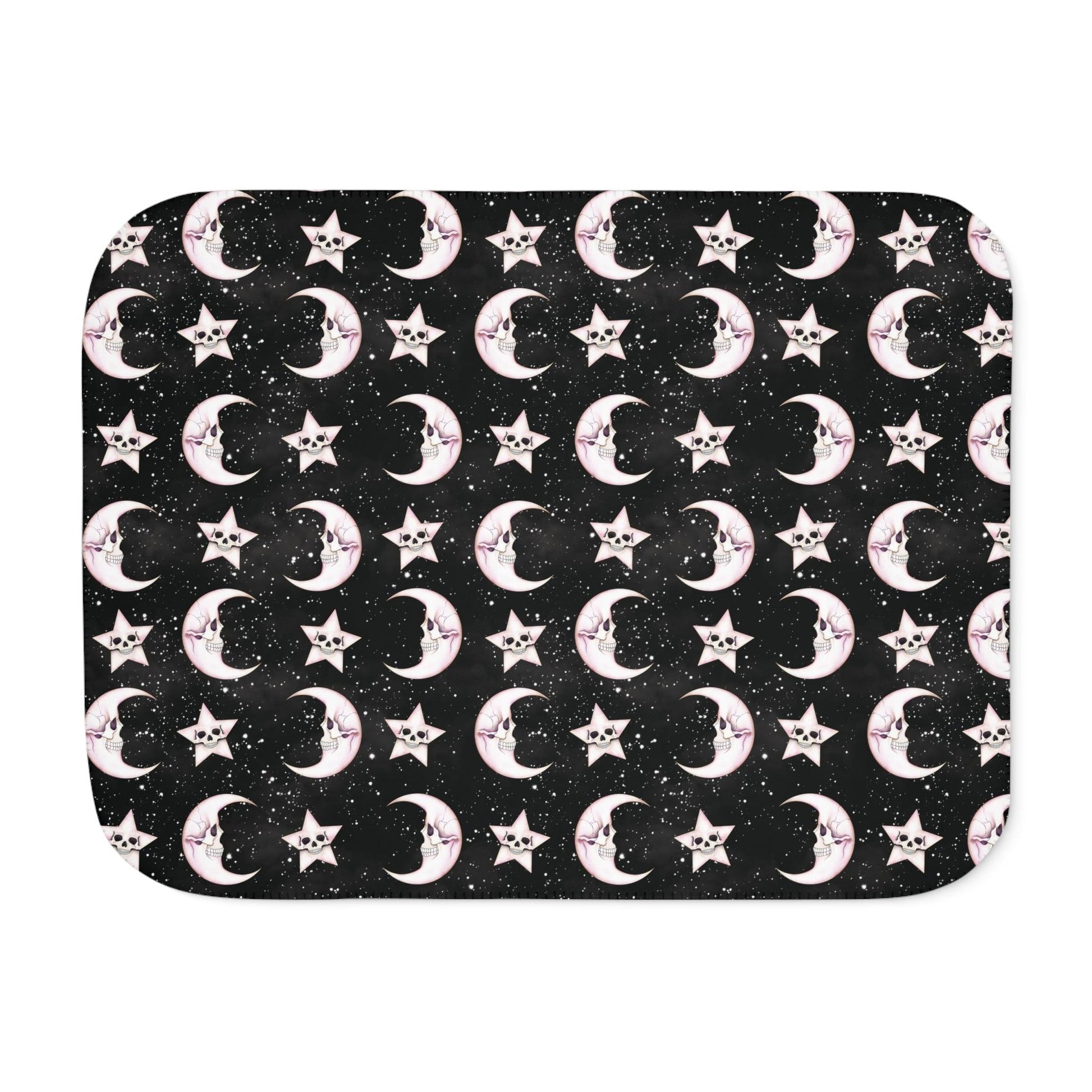 Goth Christmas Celestial Moon & Stars Whimsical Kawaii Creepmas Black Sherpa Blanket | lovevisionkarma.com