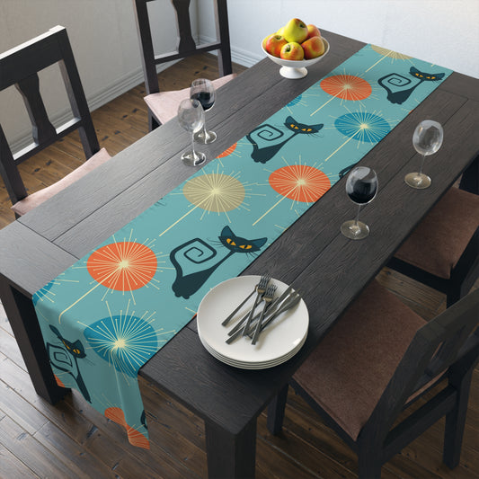 Retro Atomic Cat Mid Century Mod Multicolor Table Runner