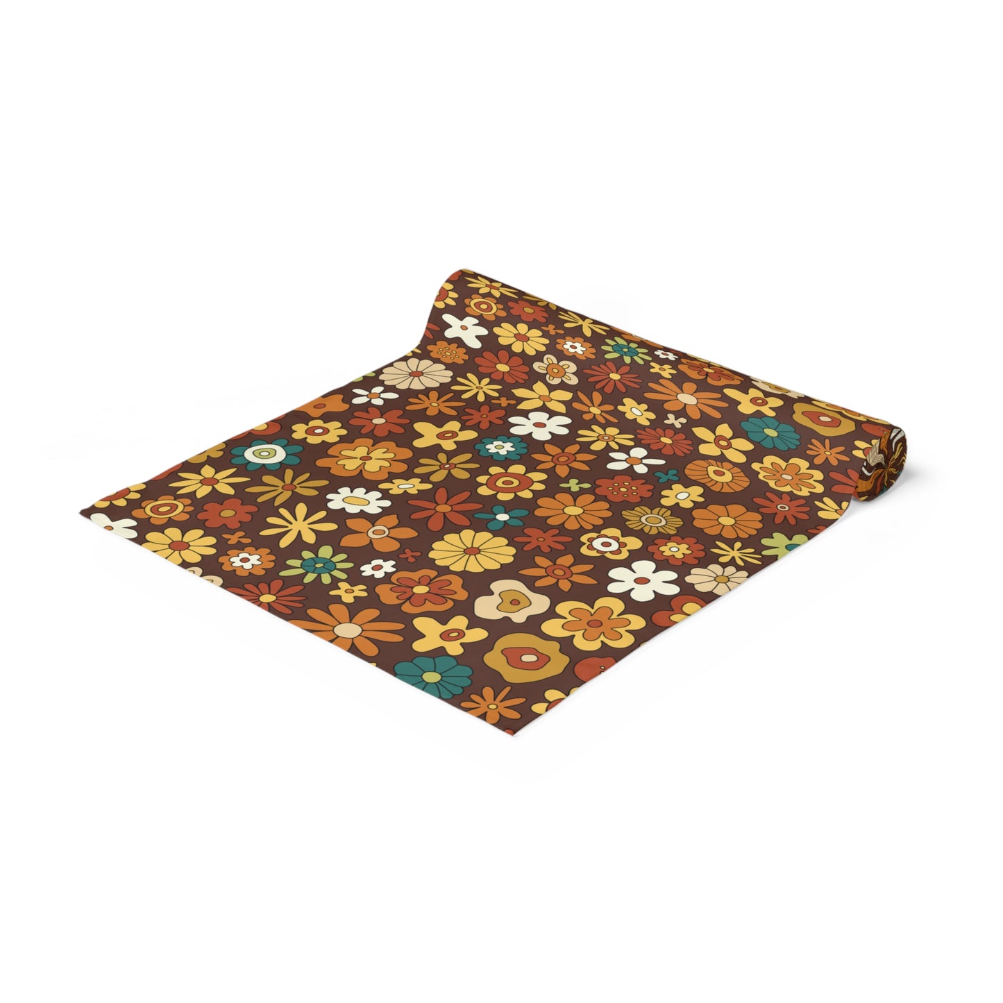Retro 60s 70s Groovy Floral Mid Century Modern Brown Table Runner