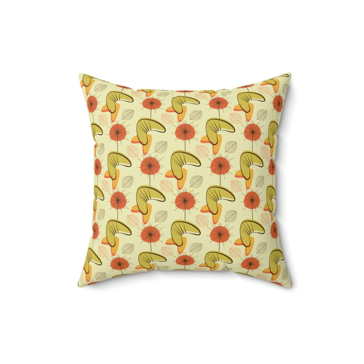 Retro Atomic Boomerangs & Leaves MCM Orange, Green & Yellow Throw Pillow | lovevisionkarma.com