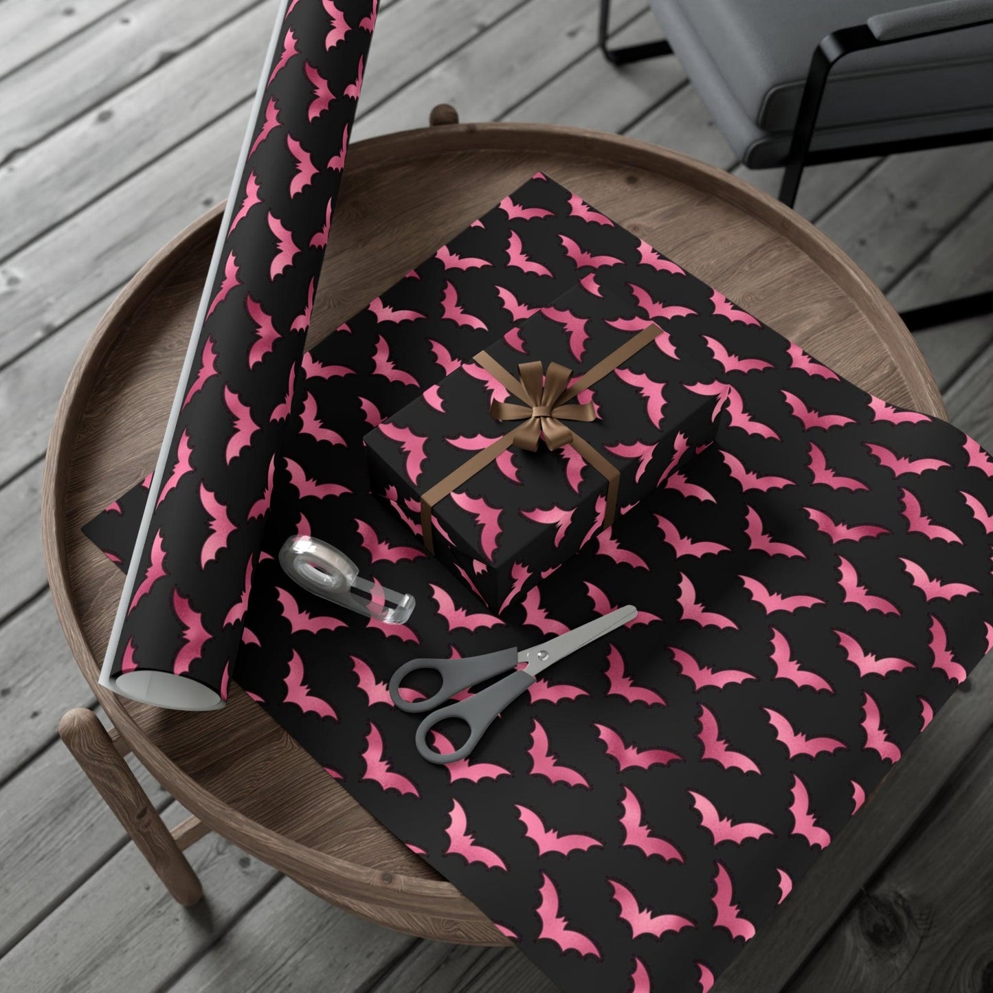 Pink Bats Halloween, Goth Christmas & Creepmas Glam Goth Black Eco-Friendly Gift Wrap Paper | lovevisionkarma.com