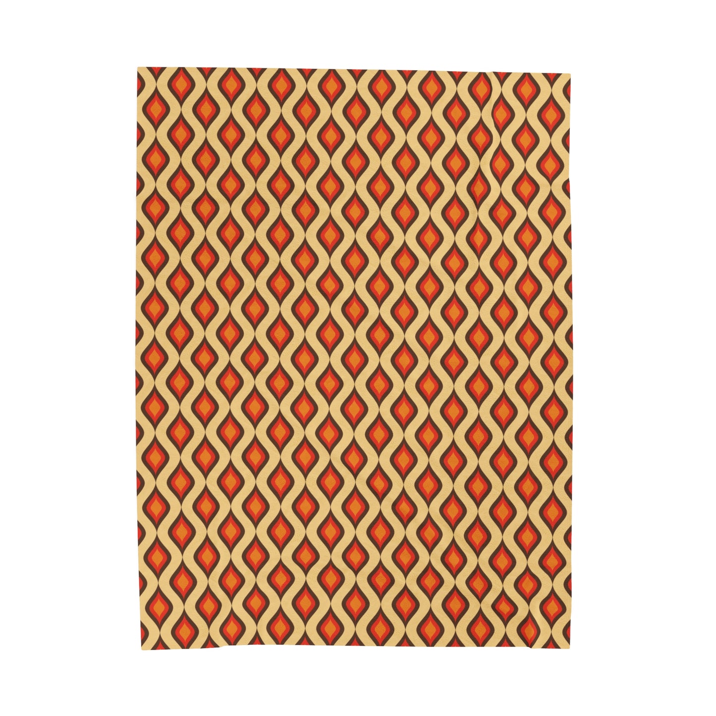 Retro 60s 70s Mid Century Mod Funky Geo Mustard, Orange & Brown Lightweight Velveteen Blanket