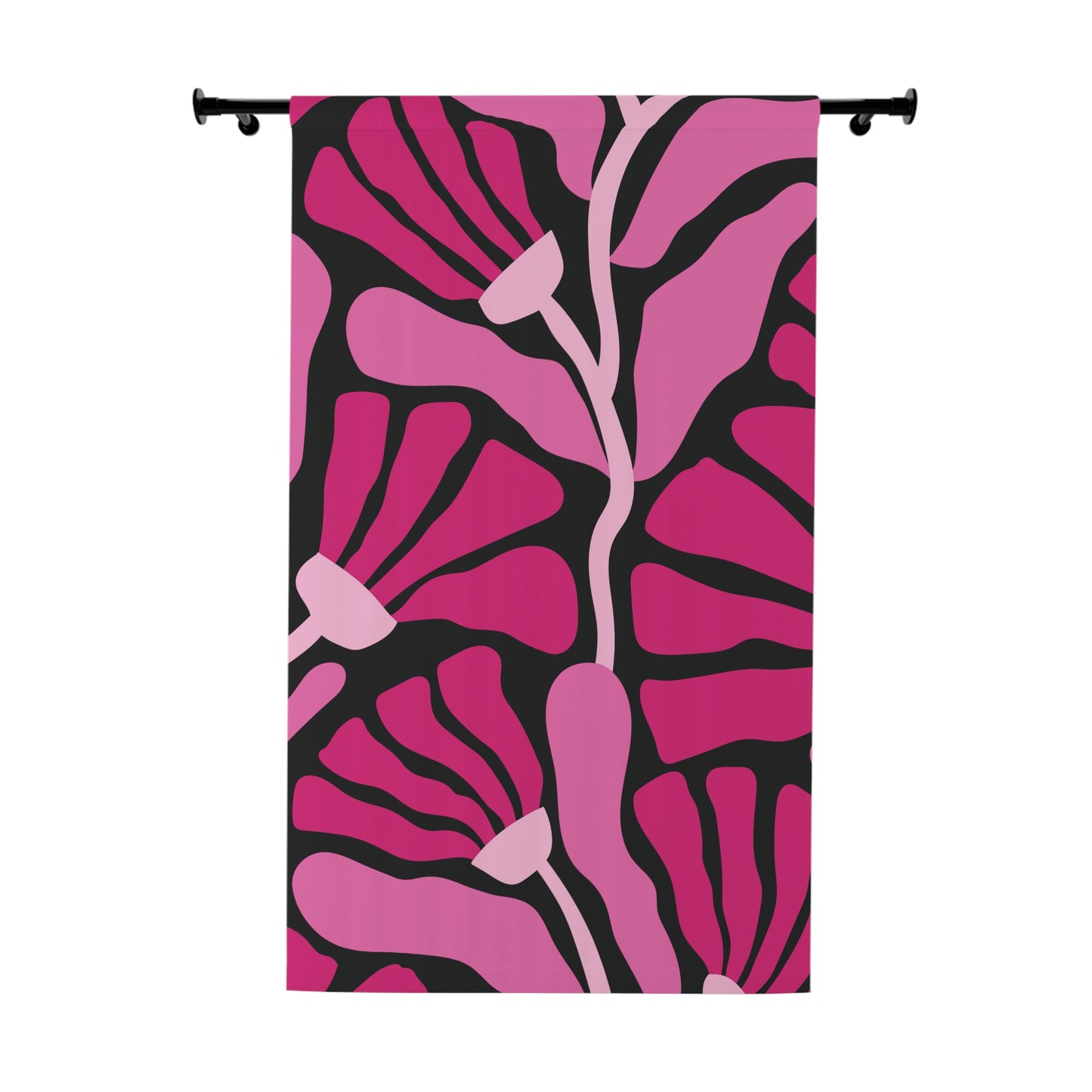 Groovy Mod Minimalist Flowers MCM Black & Pink Blackout Window Curtain